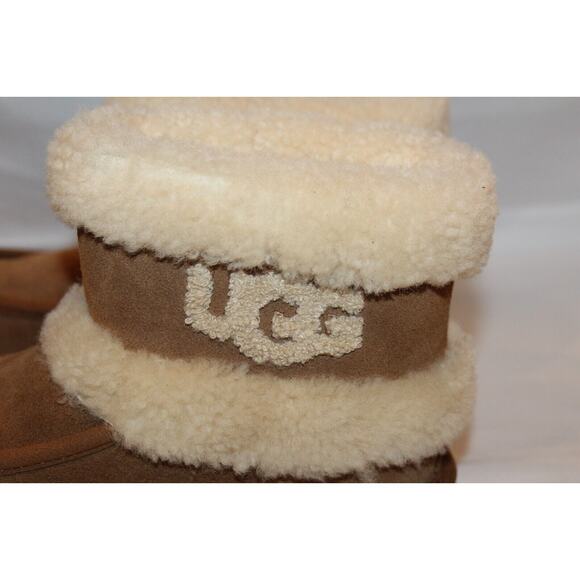 NIB UGG YOUTH 4 WOMEN'S 5.5-6 MINI SUEDE SHEARLING LINED BOOTS CHESTNUT - Picture 4 of 8